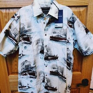 NWT Patriotic North River Men's Nautical Print Shirt - Cream, Size L